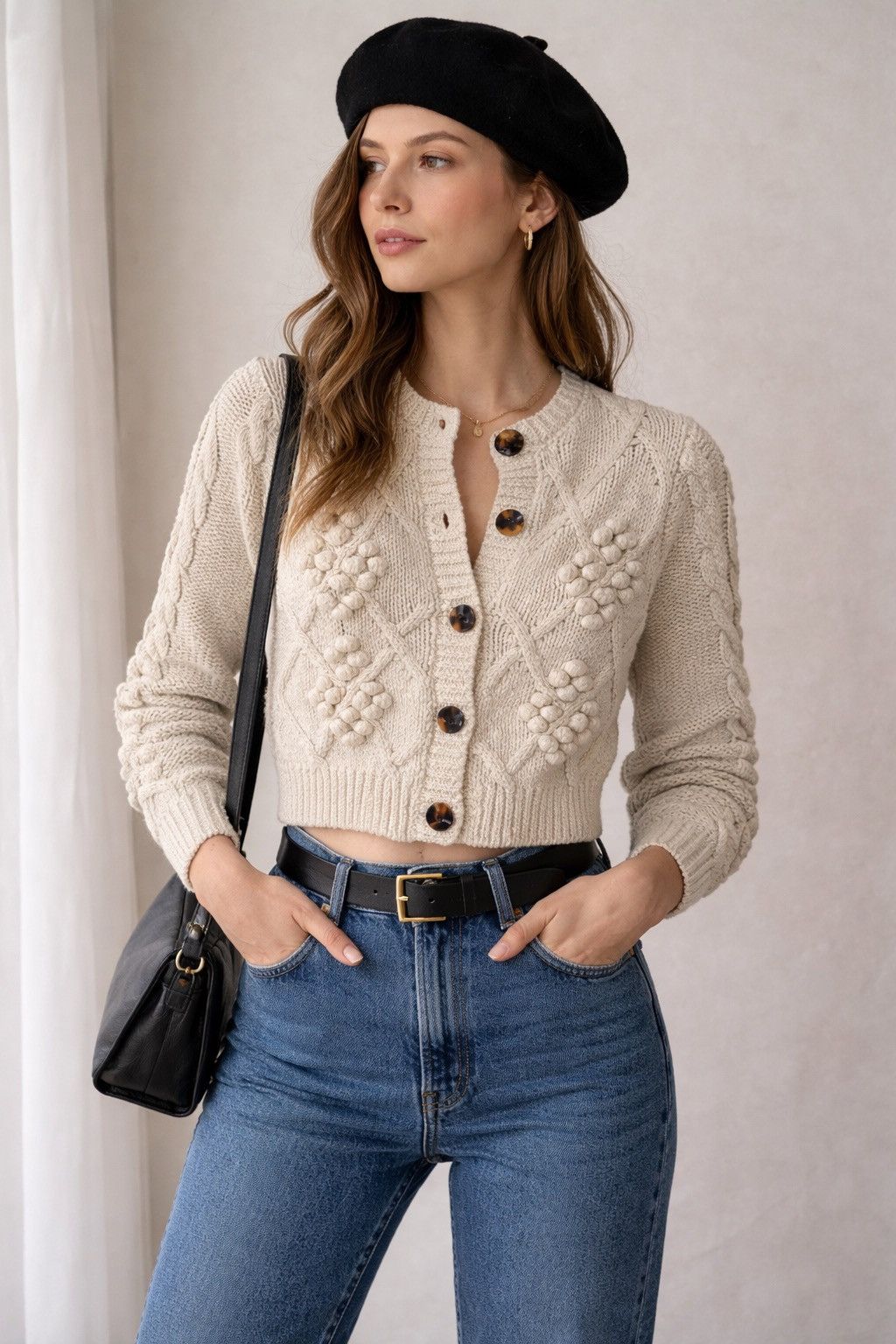 Other Les Coyotes de Paris Cable Knit Crop Cardigan 34 XS/S Size XS / US 0-2 / IT 36-38 - 1 Thumbnail