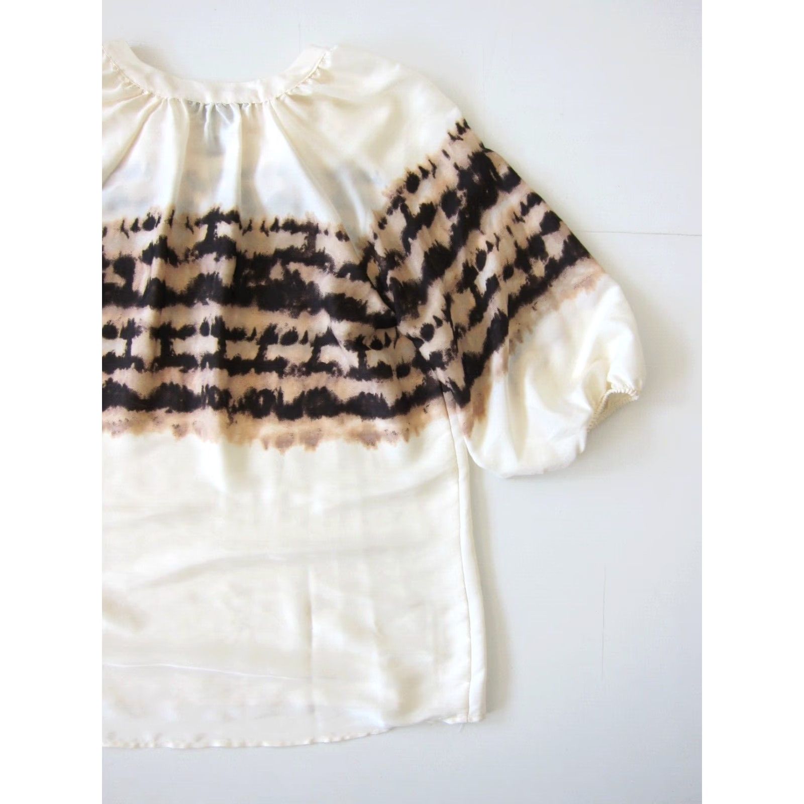 Vintage Simply Vera Wang Blouse Tunic 3/4 Sleeve Tie Dye M Ivory Pink Brown Ladies Size M / US 6-8 / IT 42-44 - 6 Thumbnail