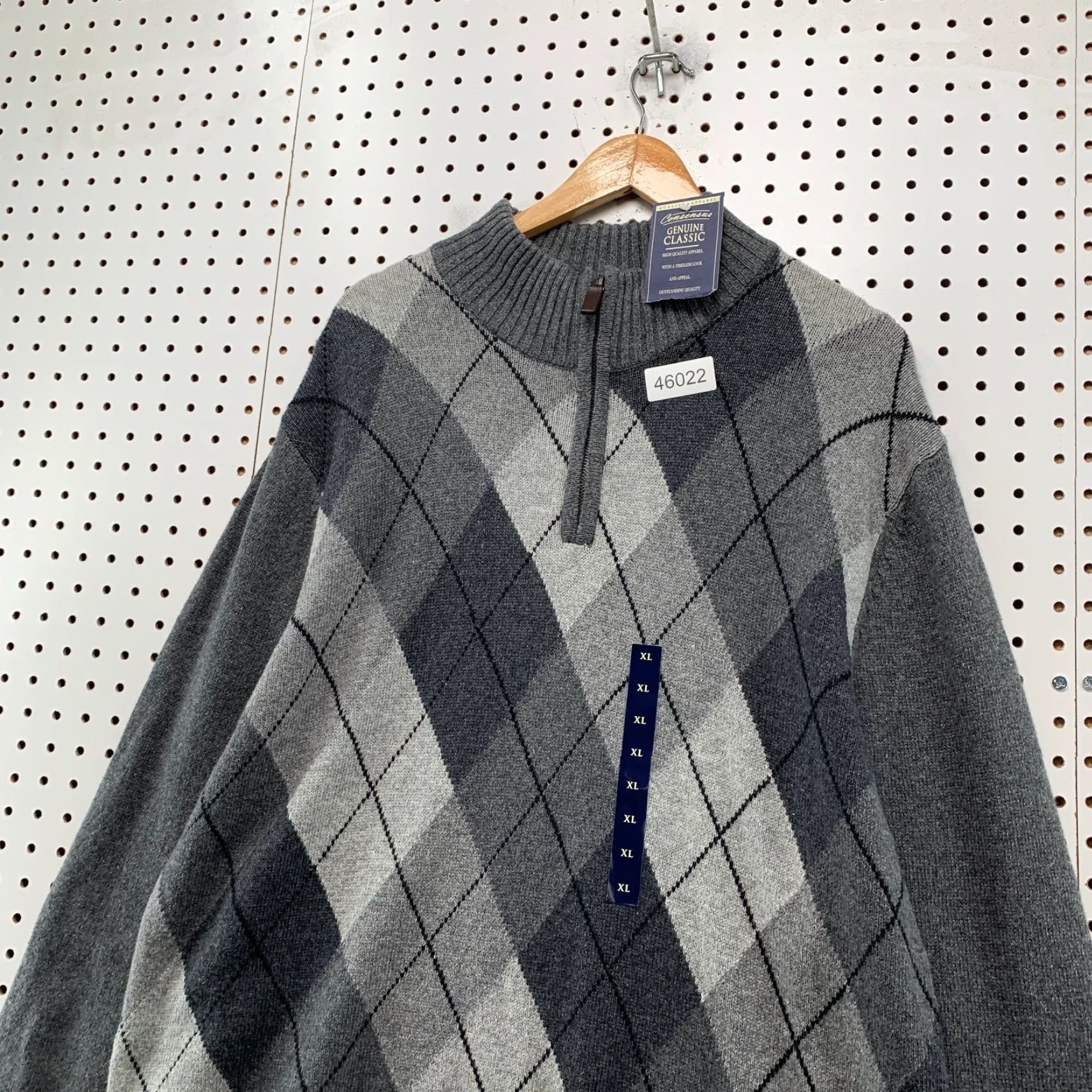 Vintage Consensus Wool Argyle 1/4 Zip Knit Sweater Mens XL Gray NWT Business Work Mock Neck Long Sleeve Winter Fall Pullover Zipper Sweatery? Size US XL / EU 56 / 4 - 4 Thumbnail