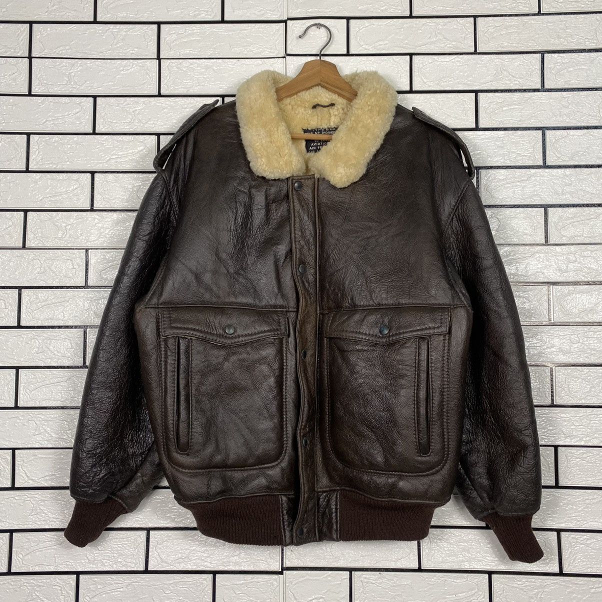 Vintage 🔥VINTAGE SHEARLING GENUINE LEATHER JACKET AVIATION USA Size US XL / EU 56 / 4 - 1 Thumbnail