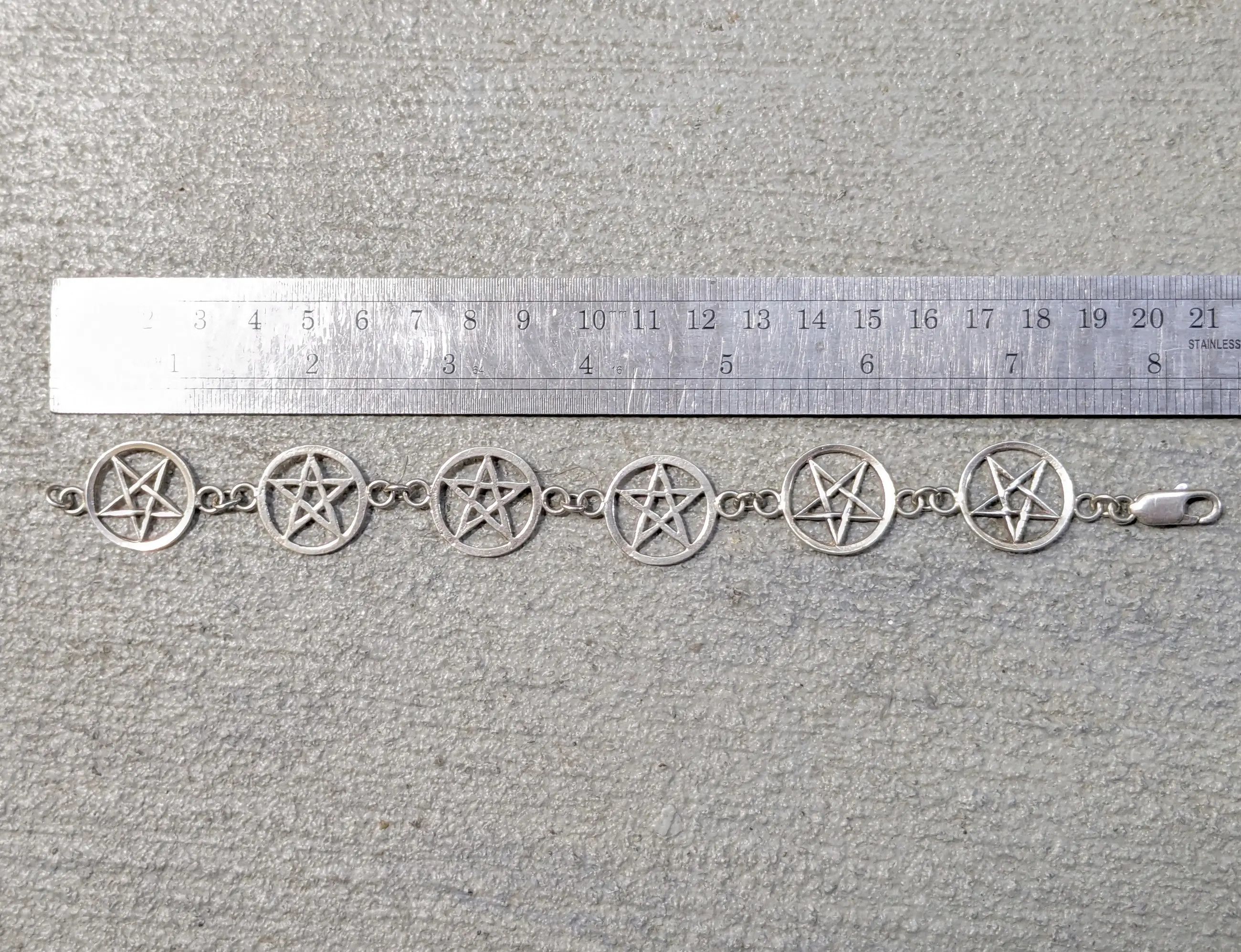 Sterling Silver × Vintage Vintage Sterling Silver Bracelet Star Pentagram Biker Punk Size ONE SIZE - 13 Thumbnail