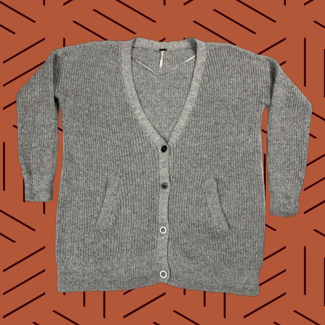 Free People FREE PEOPLE Oversized Cardigan Sweater with Pockets, Women's Size Small, Gray, Fuzzy Fluffy, Casual Classic Size S / US 4 / IT 40 - 1 Thumbnail