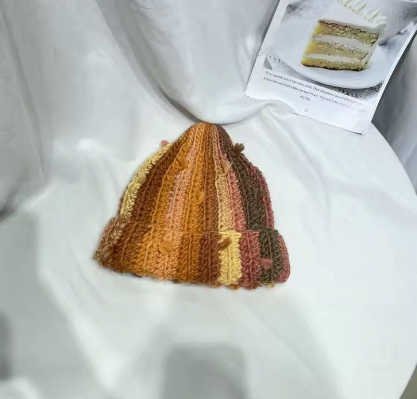 Japanese Brand Niche Colored Fringed Wool Beanie Hat Size ONE SIZE - 1 Thumbnail