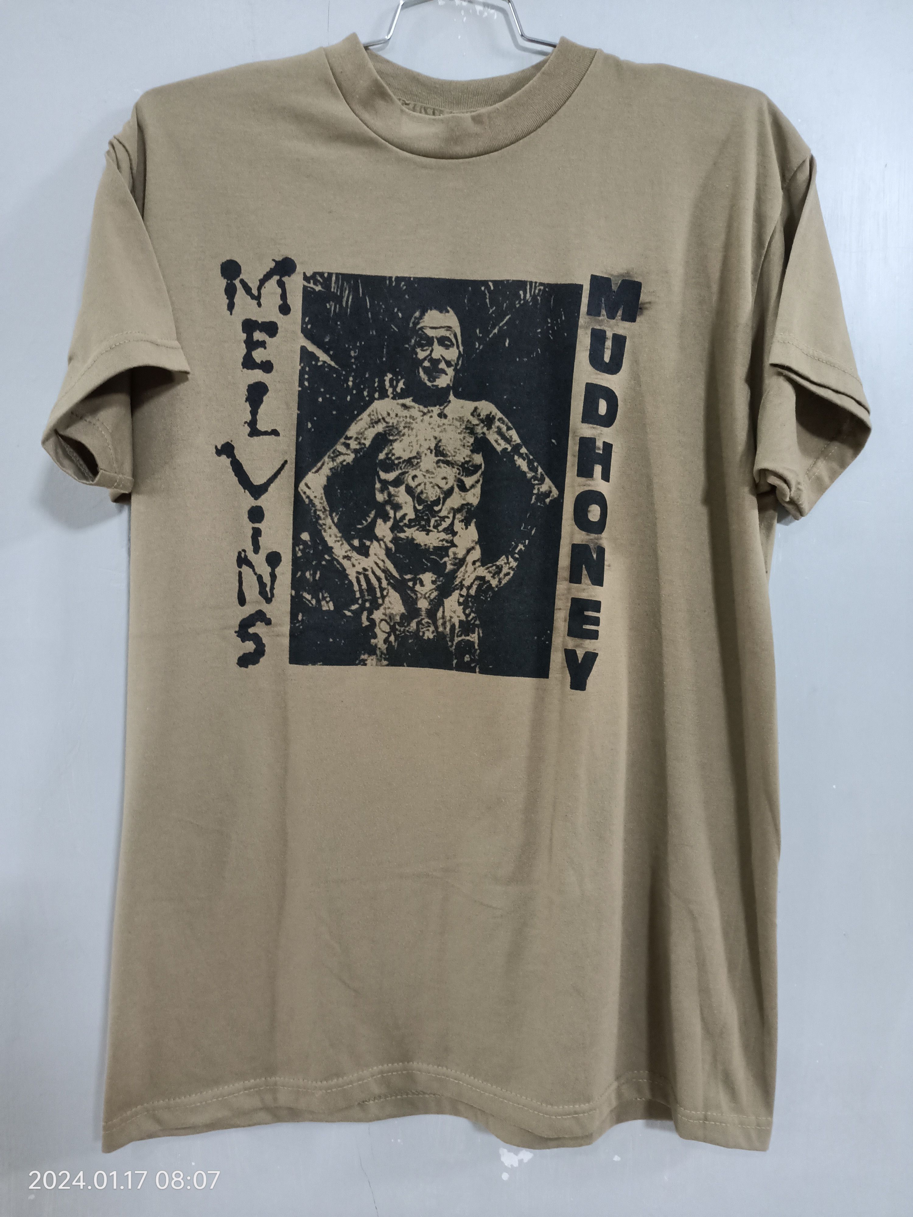 image of Band Tees x Rock T Shirt Vintage Art Melvins Mudhoney Bootleg Shirt in Cream, Men's (Size Large)