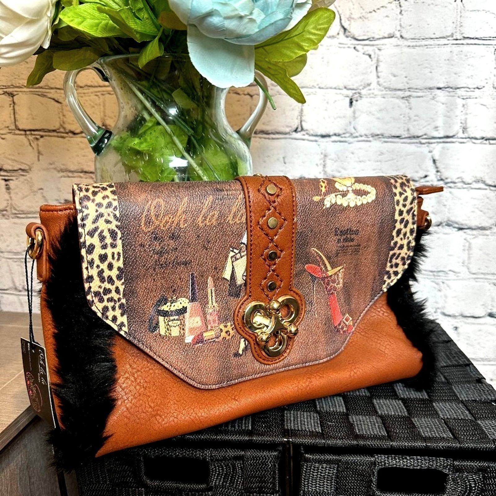 Other Beautiful Clutch Crossbody Handbag Turn Lock Fur Trim Size ONE SIZE - 3 Thumbnail