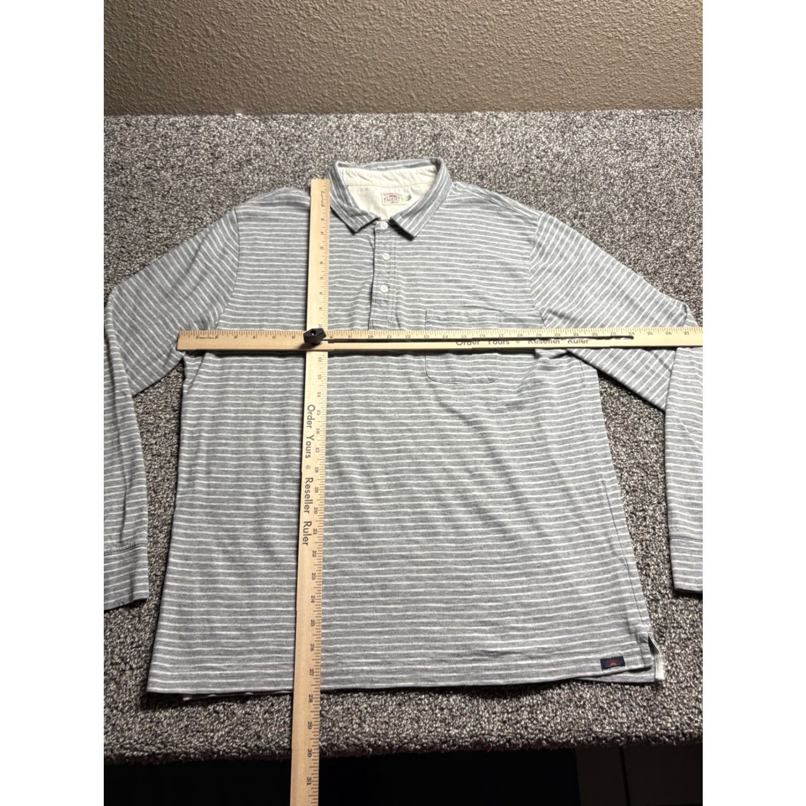 Faherty Faherty Polo Striped Mens Large Striped Heather Shirt Long Sleeve Pocket Soft Size US L / EU 52-54 / 3 - 6 Thumbnail