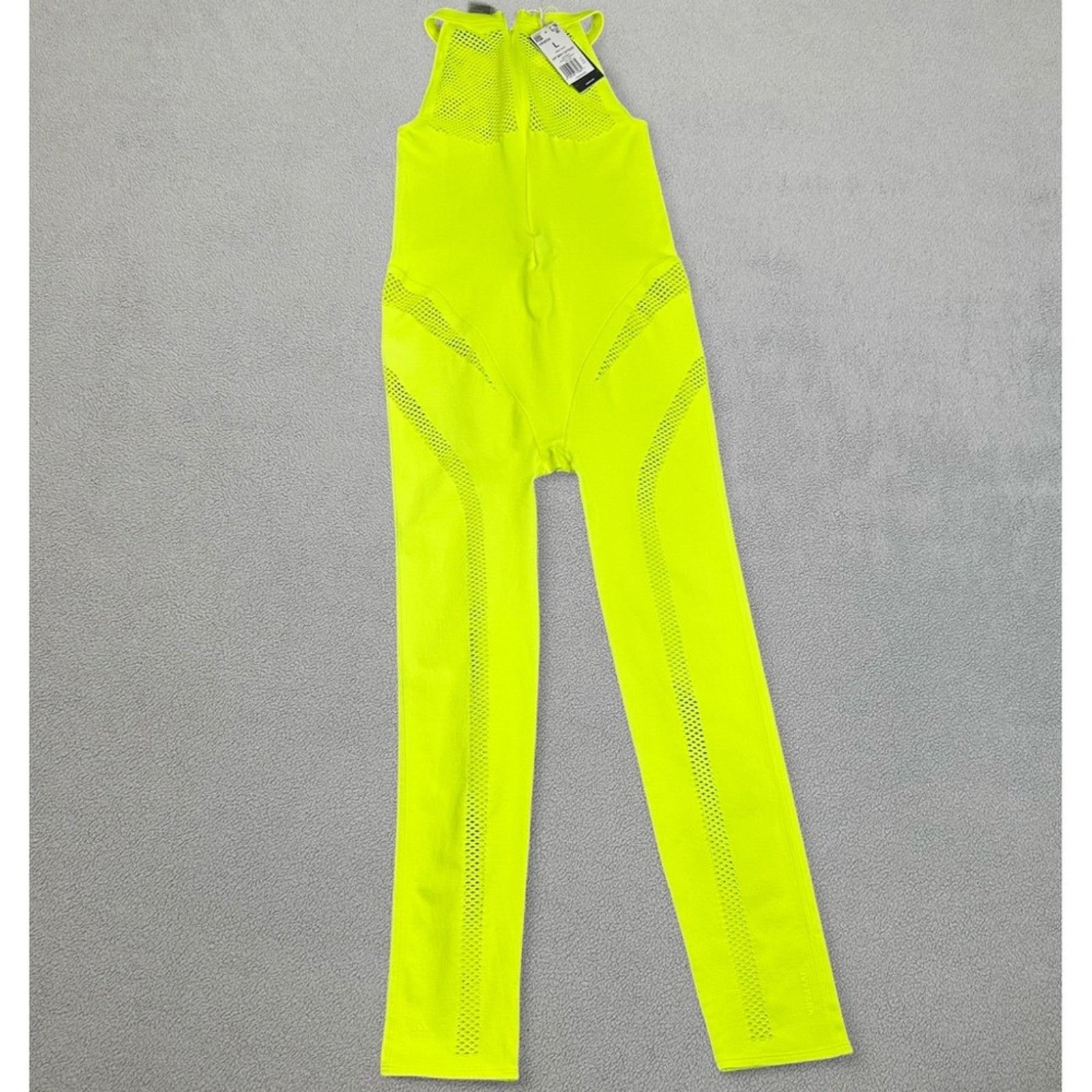 Ivy Park NWT Adidas x Ivy Park L Mesh Knit Catsuit Yellow Jumpsuit Size 34" / US 12 / IT 48 - 2 Thumbnail