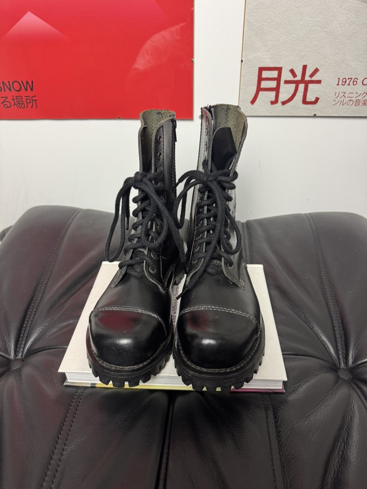 Vintage New Rock High Zip Leather Boots Black Combat Gothic, Women's (Size 8.5) — image 3 of 6