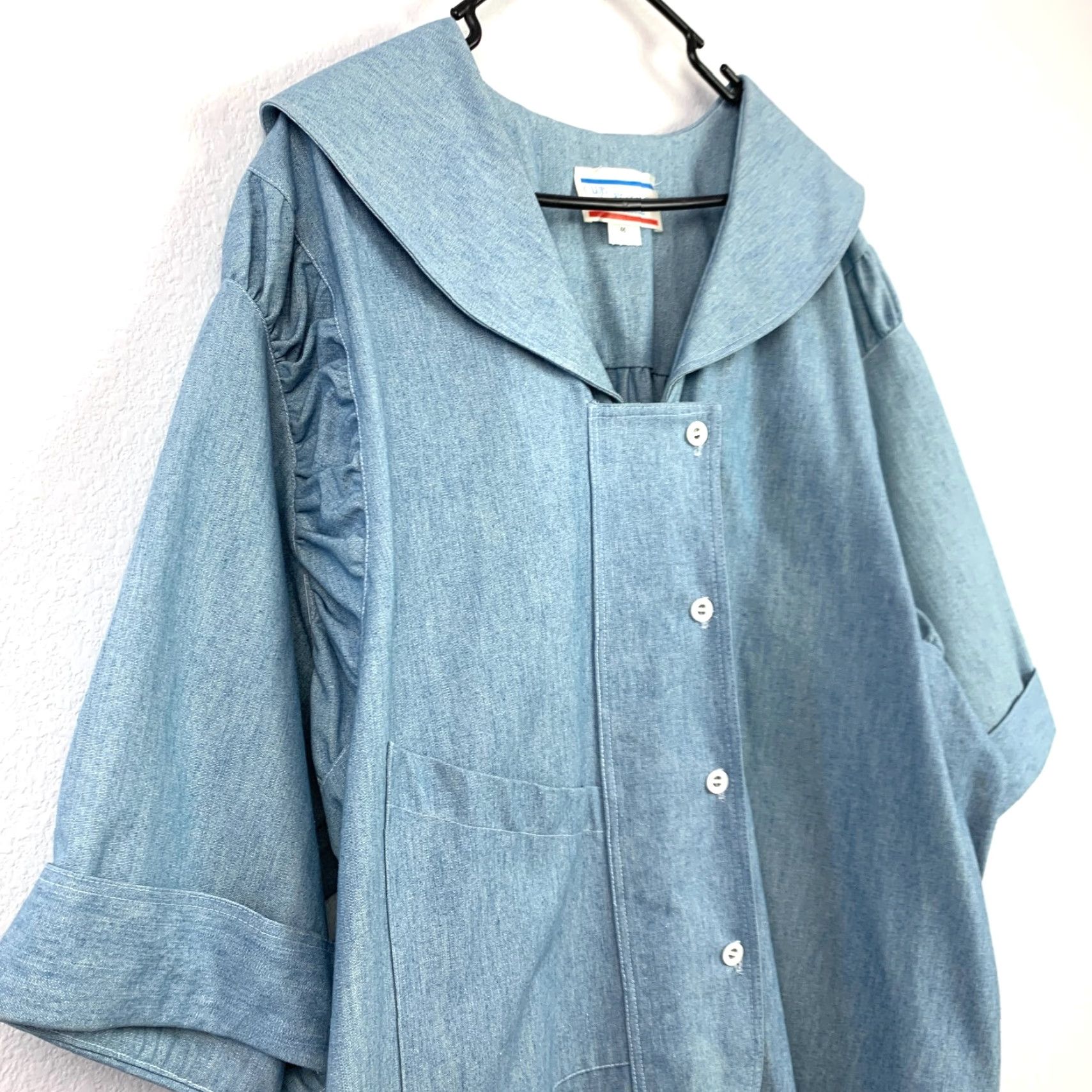 Denime VINTAGE Club de France Oversized Denim Dress Shirt 14 Womens 46 US Blue 1970s Grunge denim dress Size 36" / US 14 / IT 50 - 2 Thumbnail