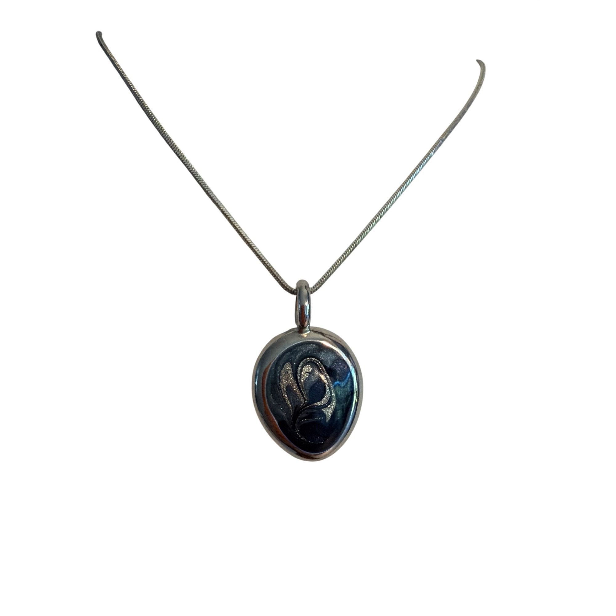 Other Silver Tone Pendant Necklace Blue Silver Swirl Enamel Snake Size ONE SIZE - 1 Thumbnail
