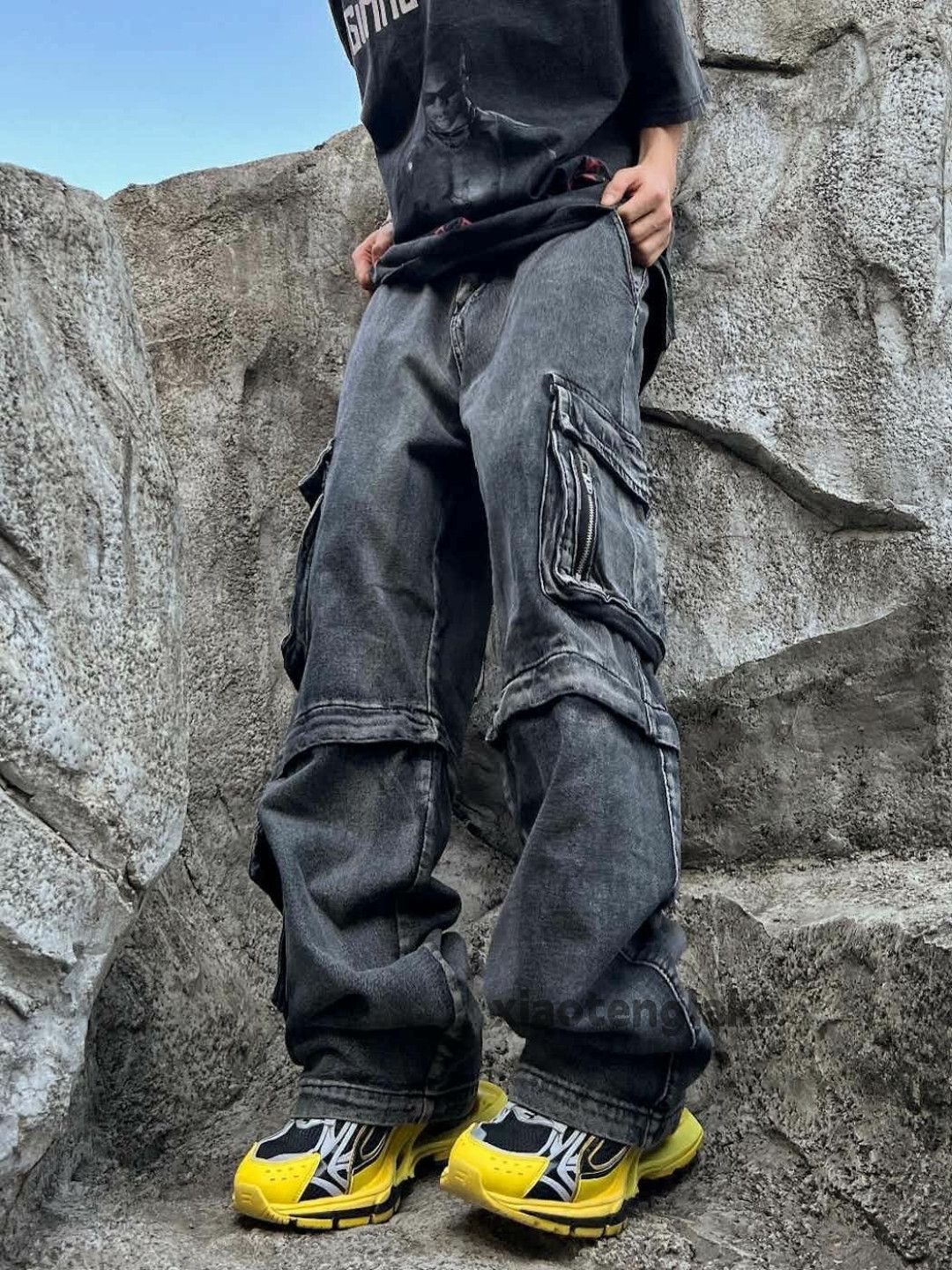 Vintage Unisex washed faded loose baggy hiphop cargo pants Size US 30 / EU 46 - 2 Thumbnail