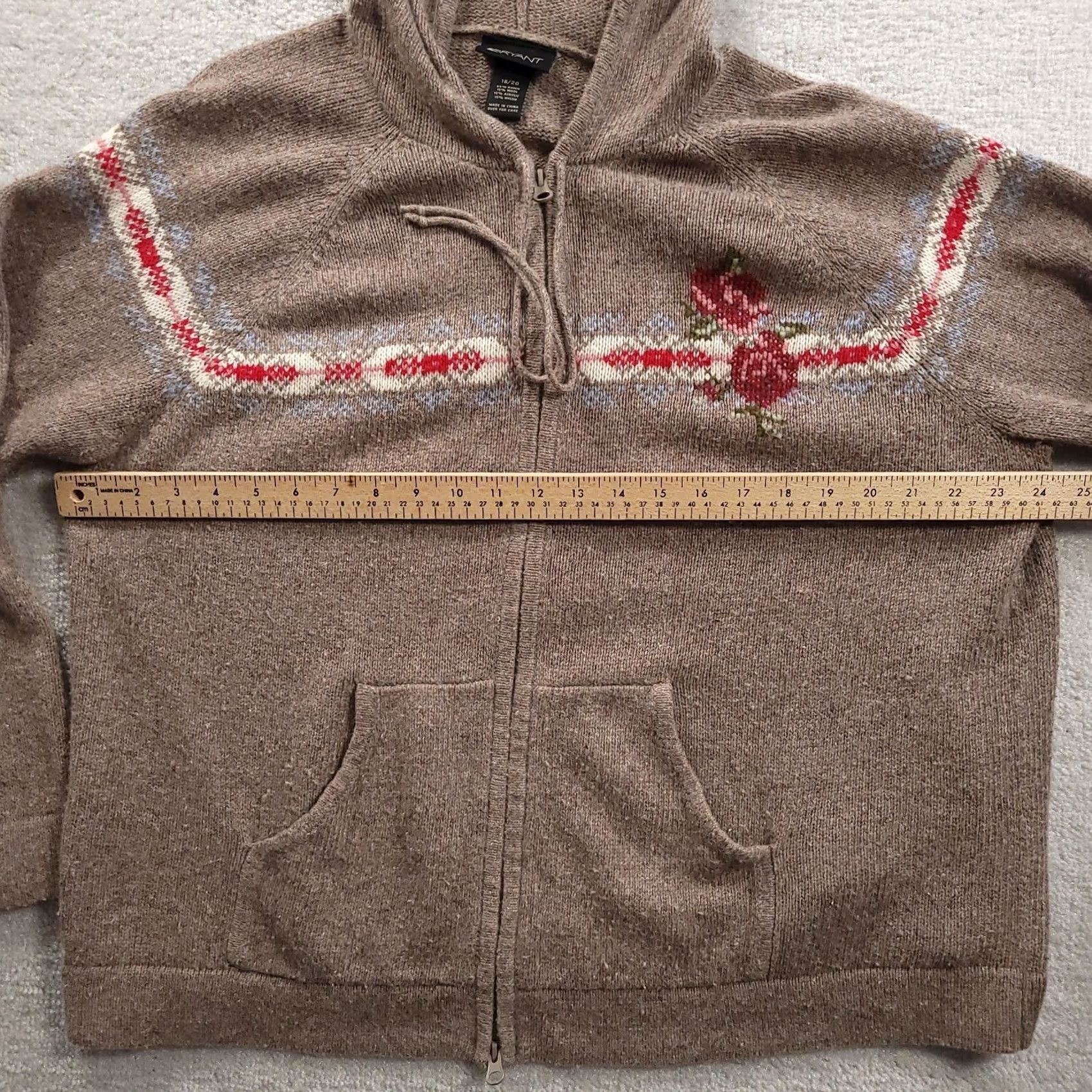 Vintage Lane Bryant Womens Zip Up Hoodie 18/20 Wool Blend Beige Roses Hoodie Plus 18/20 Womens Beige Roses Size XXL / US 16-18 / IT 52-54 - 3 Thumbnail