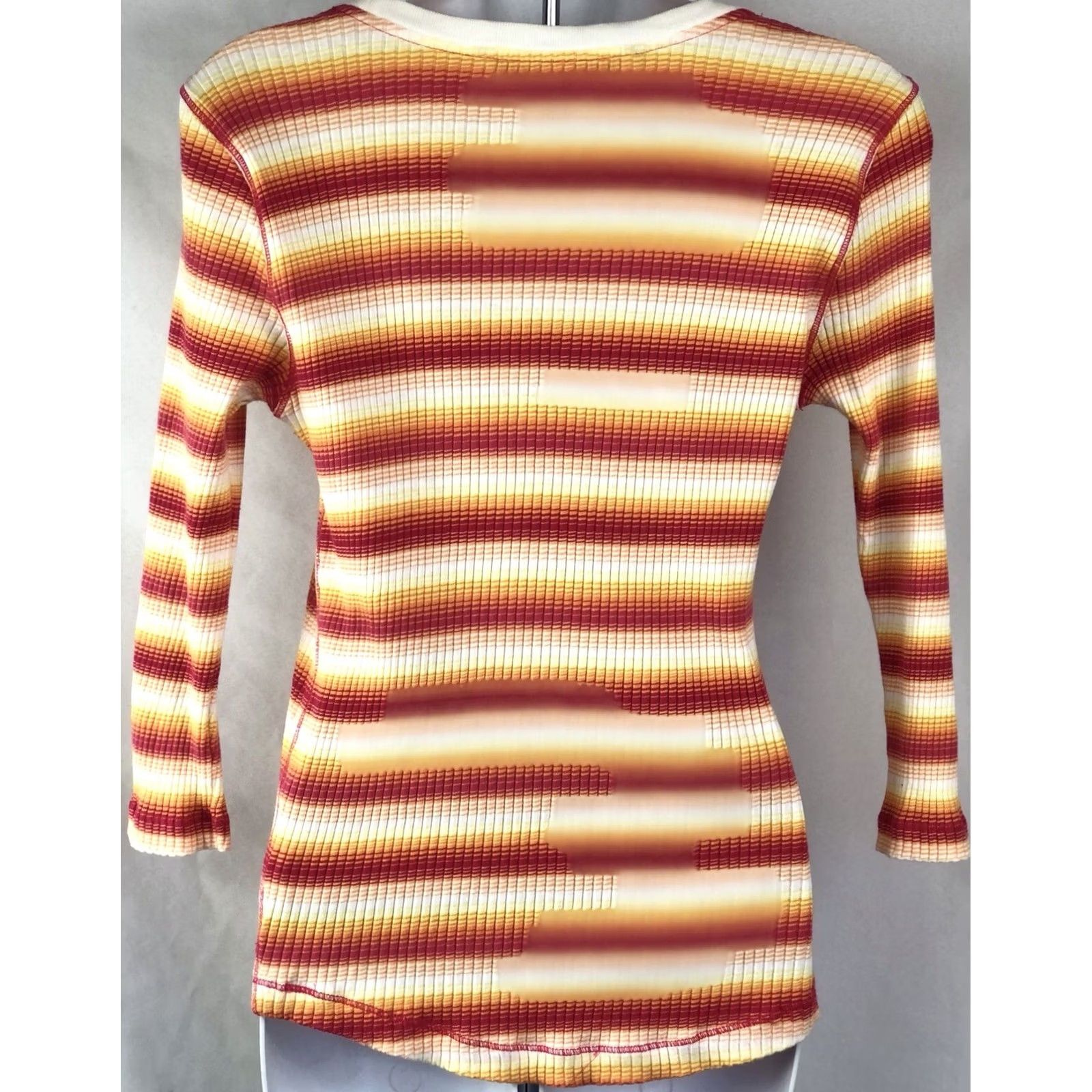 Tommy Hilfiger VINTAGE Tommy Hilfiger thermal top M yellow/red stripe scoop 3/4 sleeves Tee Y2K 90s Mens Womens Girls Boys Size M / US 6-8 / IT 42-44 - 3 Thumbnail