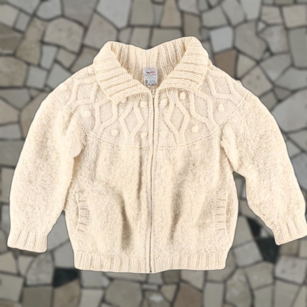 Vintage Avoca Handweavers Full Zip Handknit Wool Solid Long Sleeve Sweater Natural Women's S Shirt Size S / US 4 / IT 40 - 1 Thumbnail