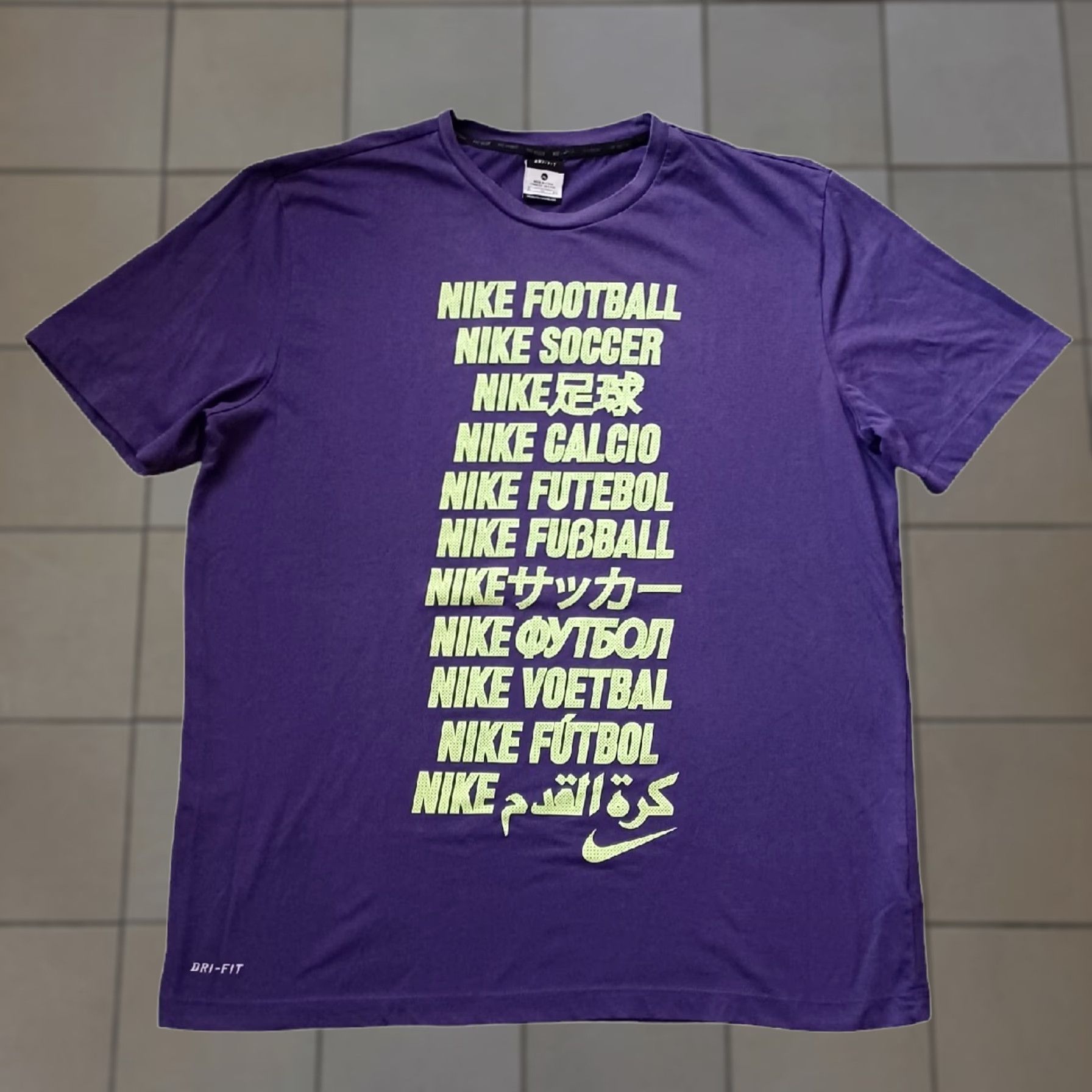 Nike Nike Dri-FIT Soccer T-Shirt Mens XL Purple Swoosh Logo Cassette Languages Size US XL / EU 56 / 4 - 1 Thumbnail