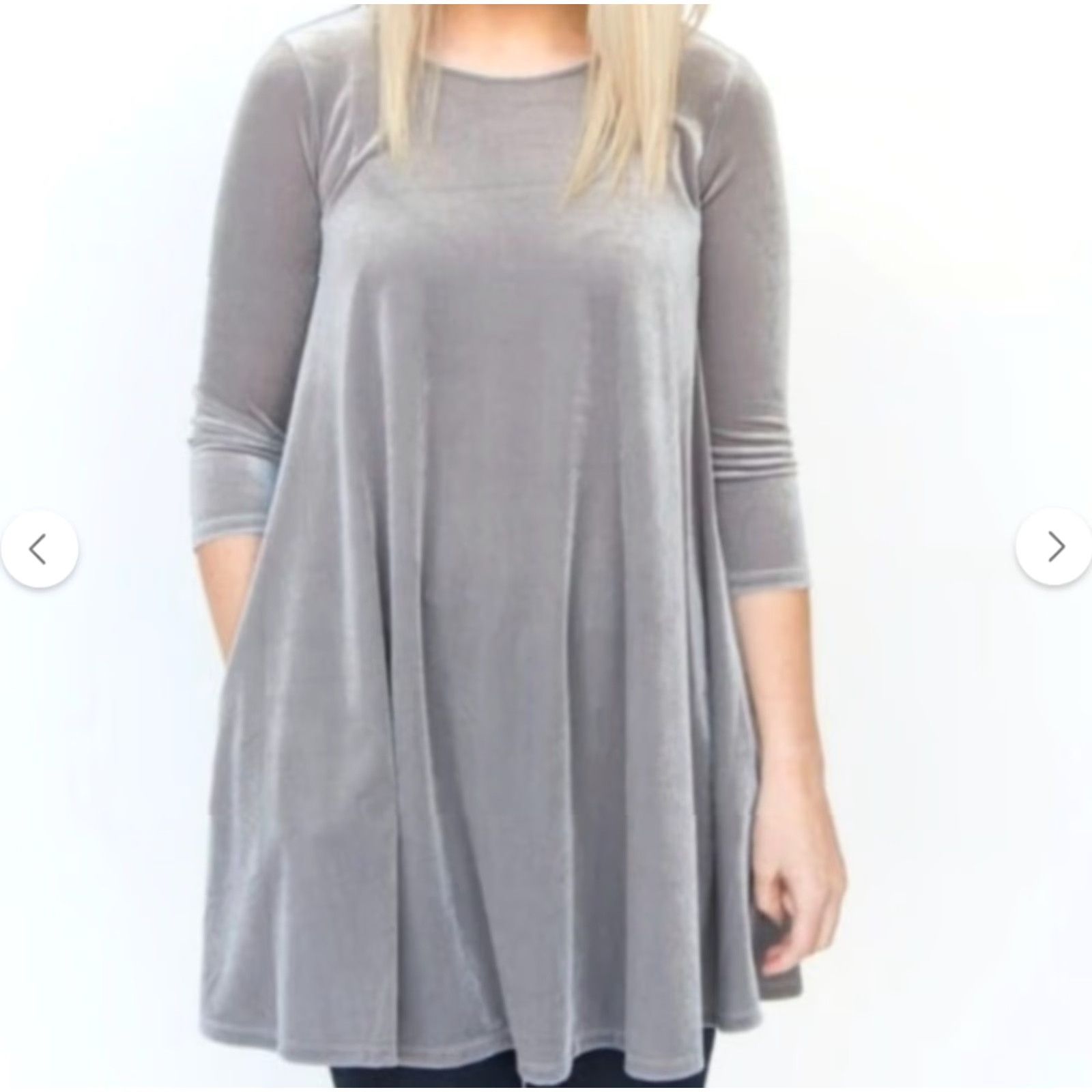 Vintage Agnes & Dora Womens Gray Velvet 3/4 Sleeve Swing Tunic Dress L Casual Velvet Pockets A-Line 2 Side Pockets Holiday 12-14 Mens? Size L / US 10 / IT 46 - 2 Thumbnail