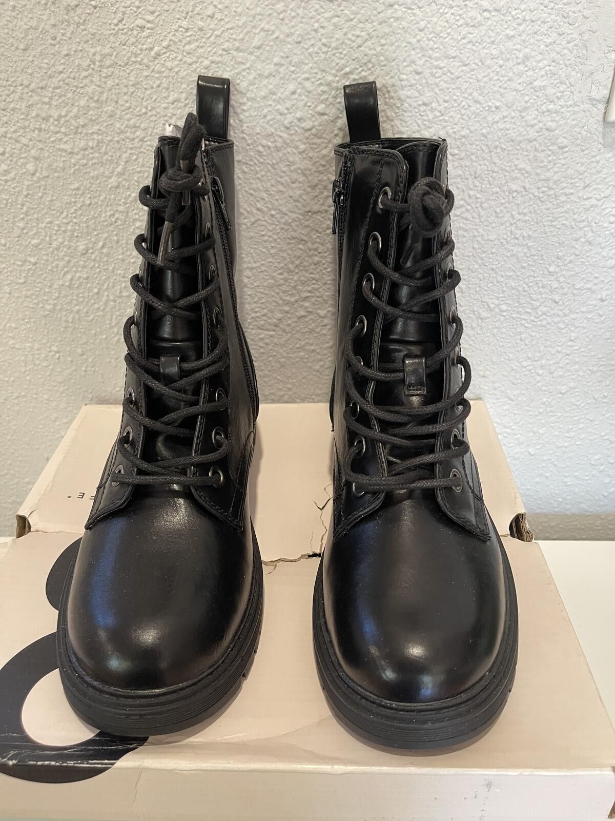 Other SO Black Combat Lace-Up Ankle Boots with Side Zipper Size US 7.5 / IT 37.5 - 3 Thumbnail