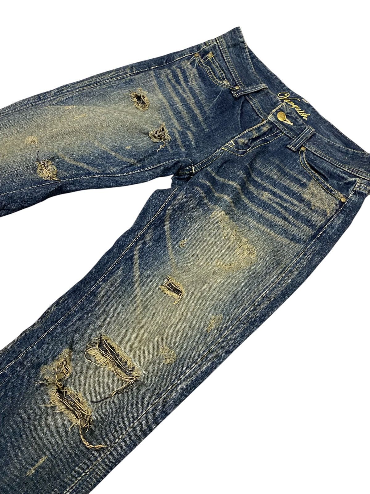 Vanquish Vtg Vanquish Japan Heavy Distressed "Mud Wash" Bootcut Denim Size US 31 - 3 Thumbnail