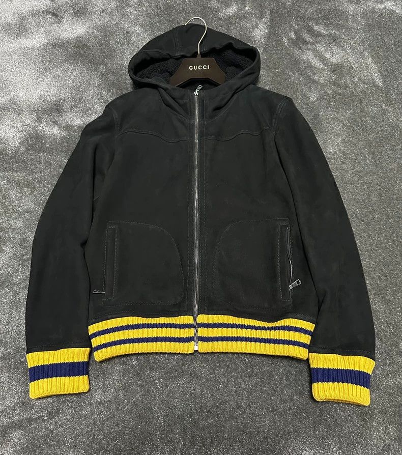 Gucci Men's Black Leather Hooded Jacket