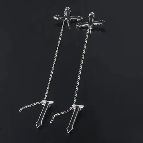 Japanese Brand Vintage Black Cross Earrings Long Chain Harajuku Unisex Size ONE SIZE - 4 Thumbnail