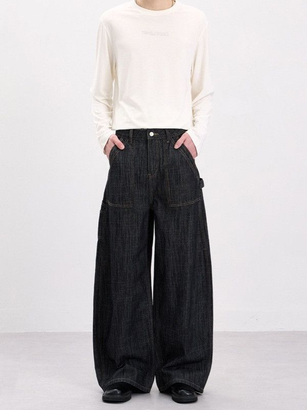 Japanese Brand Men's High-Street Workwear Slub Loose Straight-Leg Jeans Size US 32 / EU 48 - 1 Thumbnail