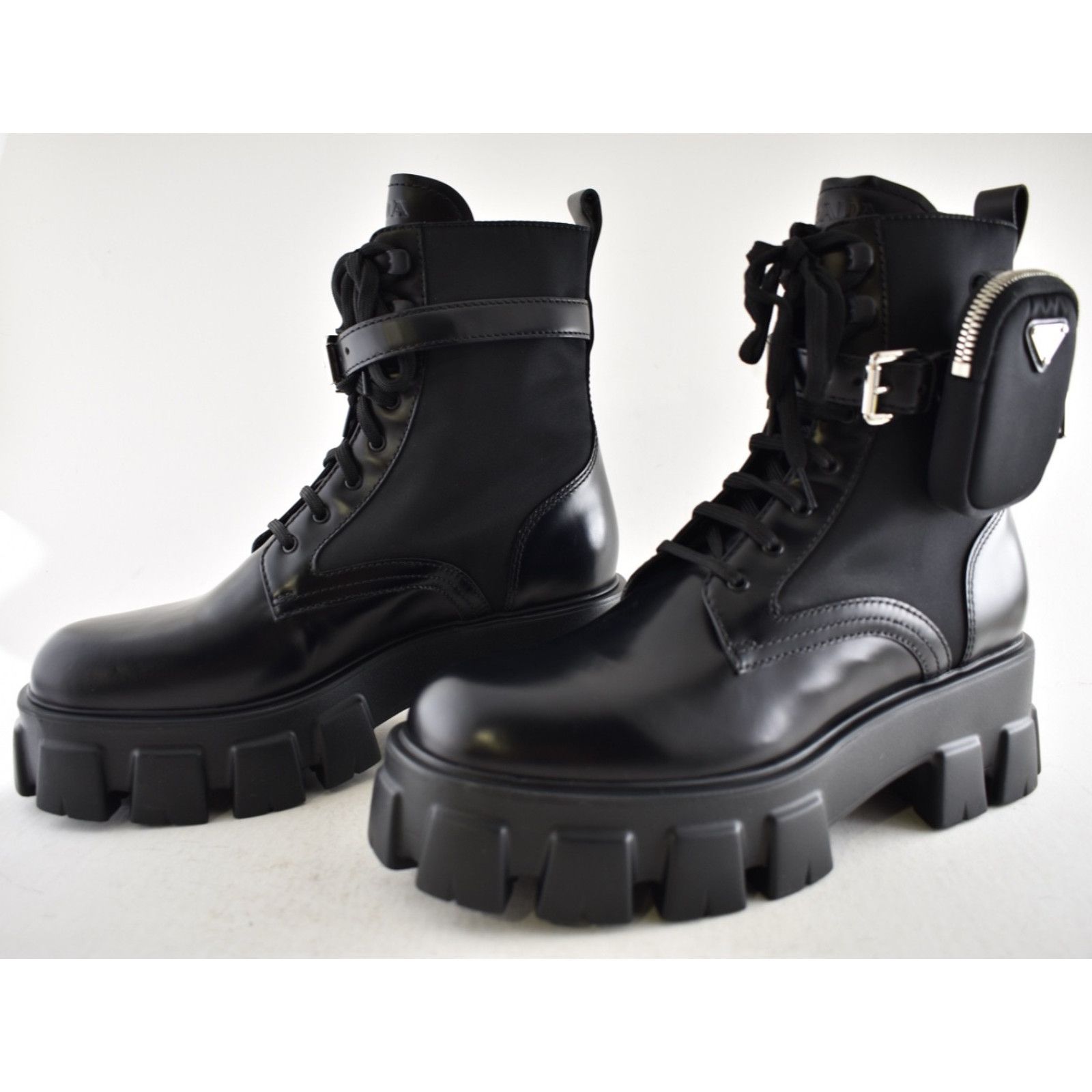 Prada Prada Monolith Black Leather Nylon Lug Sole Combat Boot 41.5 Size US 11.5 / IT 41.5 - 12 Thumbnail