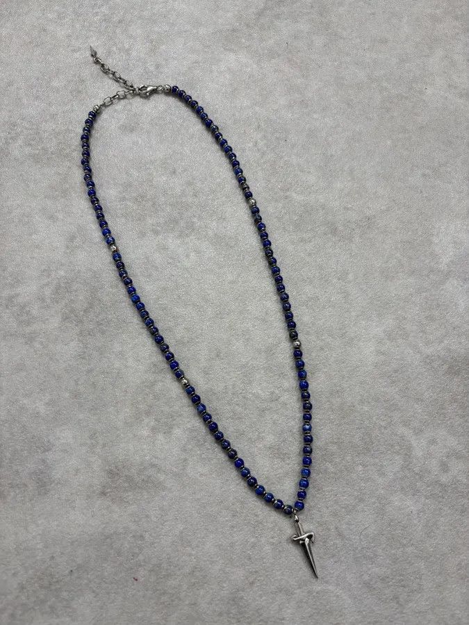 Vintage Cesare Paciotti Blue Beaded Dagger Pendant Necklace Size ONE SIZE - 3 Thumbnail