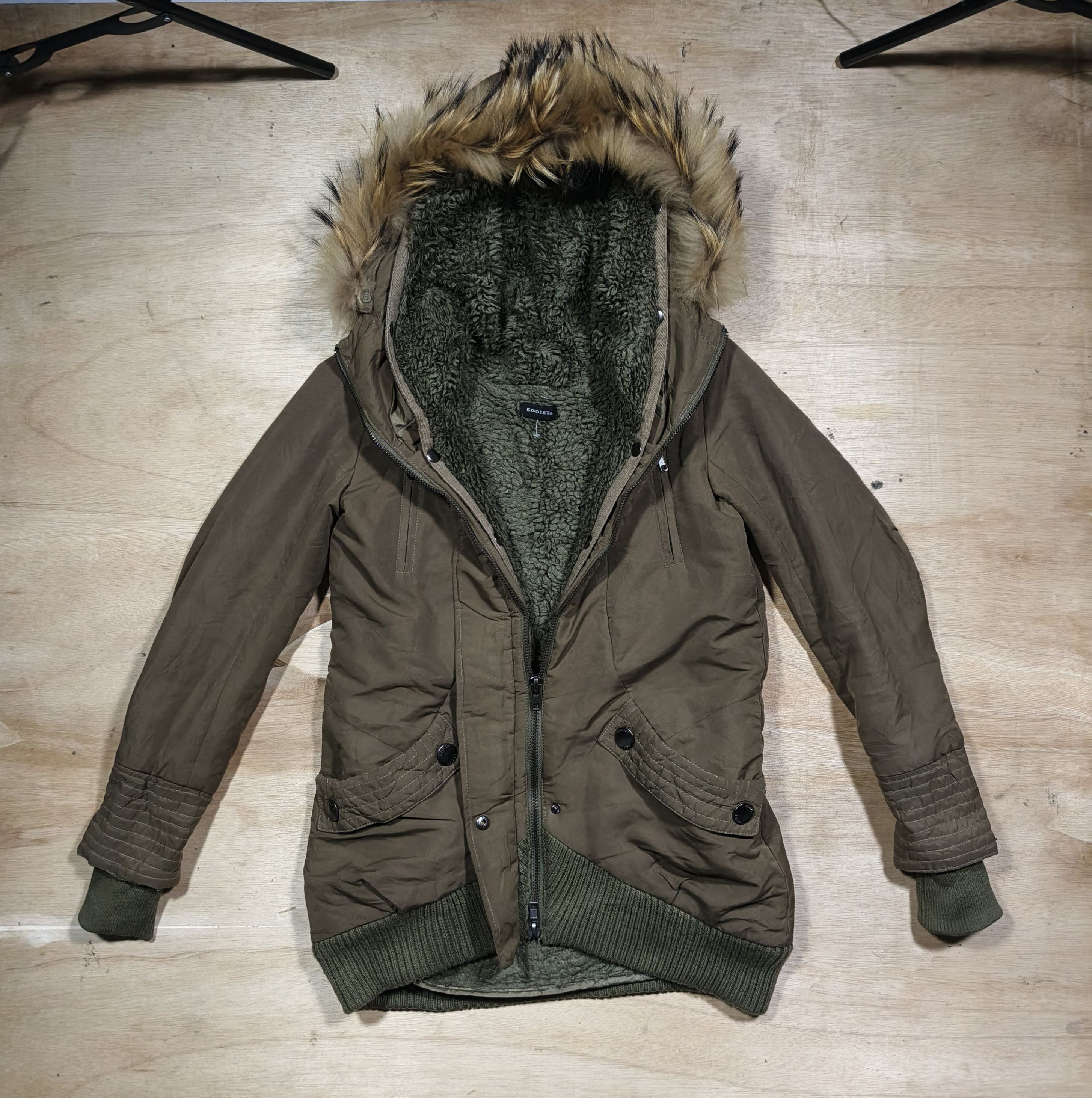 Japanese Brand EGOIST olive Green Fur Trik Hooded Parka Jacket Size M / US 6-8 / IT 42-44 - 4 Thumbnail