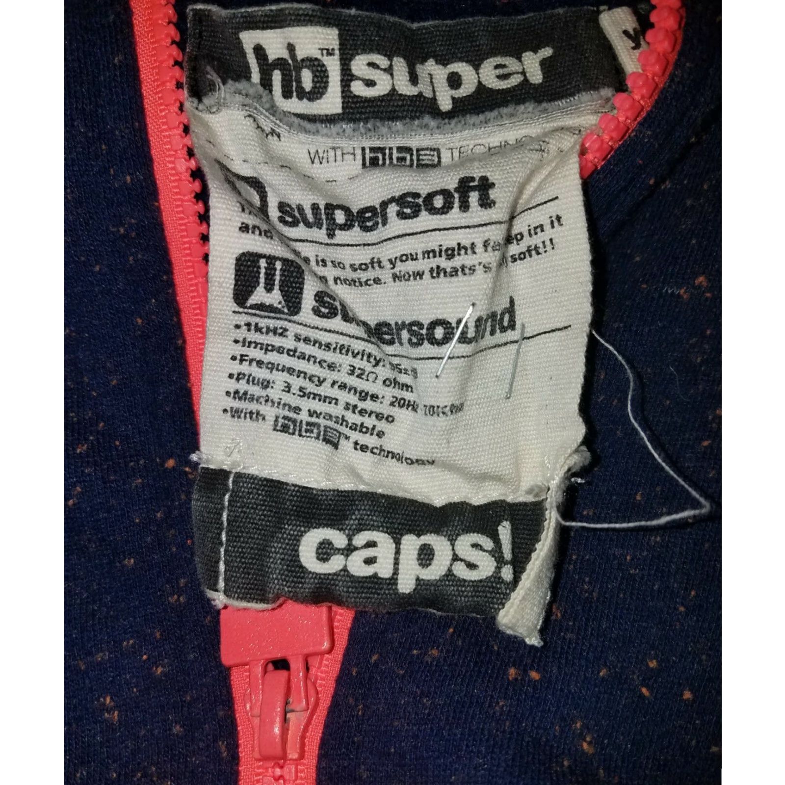Vintage HB Super Caps Jaw String Headphones Full Zip Hoodie Men M Blue Regular Size Style Full Zip Size US M / EU 48-50 / 2 - 5 Thumbnail