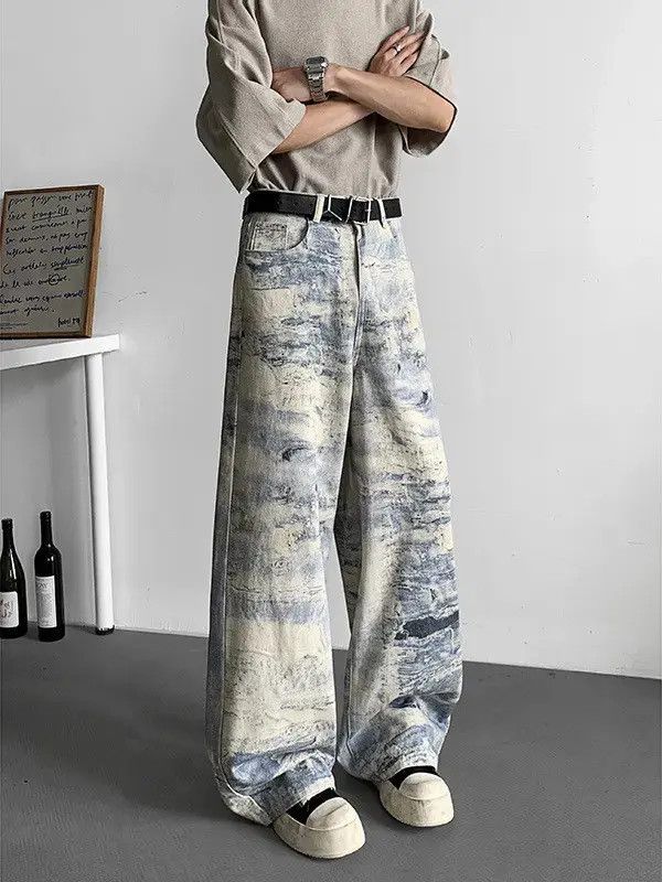 Japanese Brand Loose straight leg oil painting wide leg jeans Size US 32 / EU 48 - 3 Thumbnail