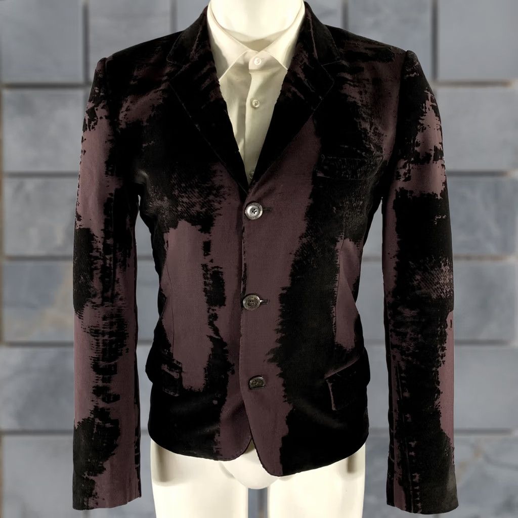 Jean Paul Gaultier JEAN PAUL GAULTIER Sport Coat 38 Black Burgundy Devore Velvet Mens Size US 38 / EU 54 - 1 Thumbnail