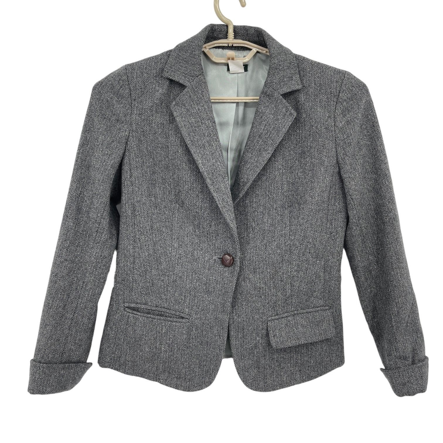 J.Crew J Crew Womens Herringbone Tweed Gray Black Blazer Jacket 2 Size S / US 4 / IT 40 - 1 Thumbnail