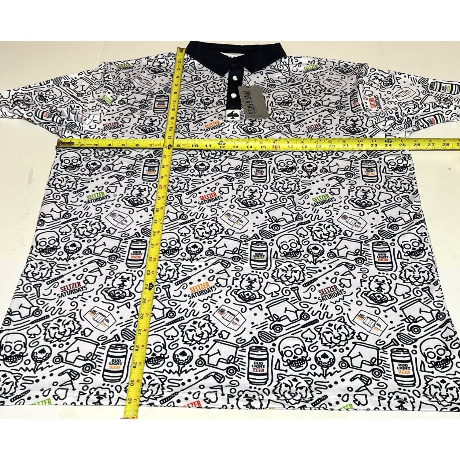 Vintage Pins & Aces Golf Polo Shirt Men's 3XL White Skull Polyester Blend Non-Restricted NWT Size US XXL / EU 58 / 5 - 4 Thumbnail