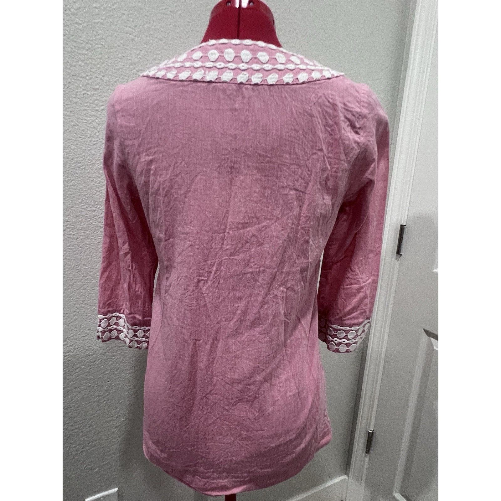 Boden Boden Light Pink Kaftan Cotton Crochet Embroidered Tunic Top Size XS / US 0-2 / IT 36-38 - 14 Thumbnail