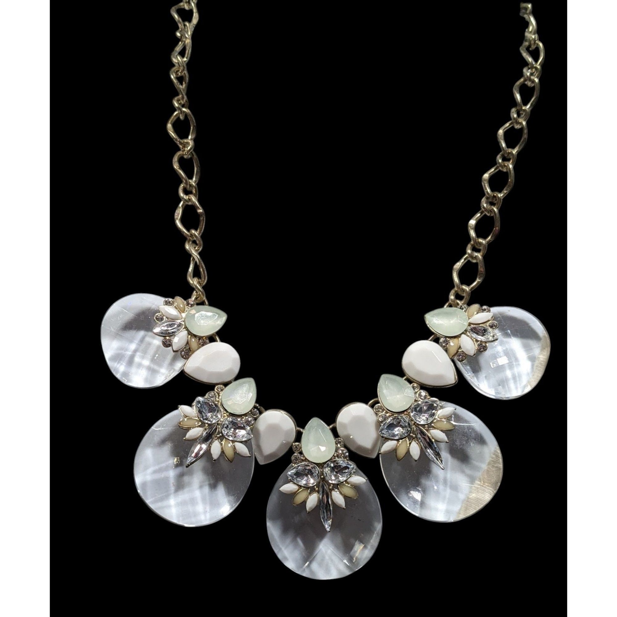 Other Chunky Glam White And Clear Gemmed Statement Necklace Size ONE SIZE - 3 Thumbnail