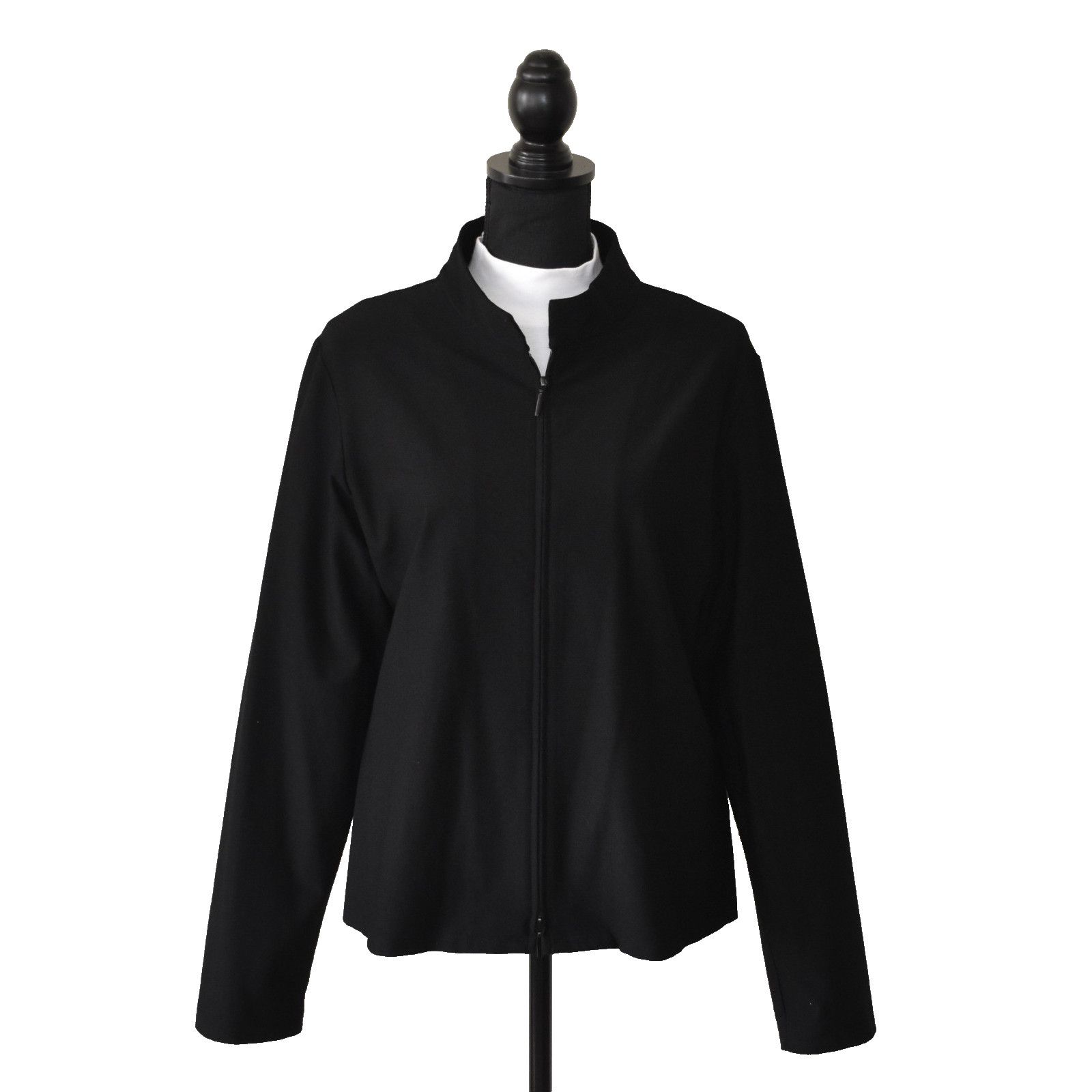 Eileen Fisher EILEEN FISHER Black Viscose/Nylon Full Zip Front Jacket Sz L Size L / US 10 / IT 46 - 1 Thumbnail