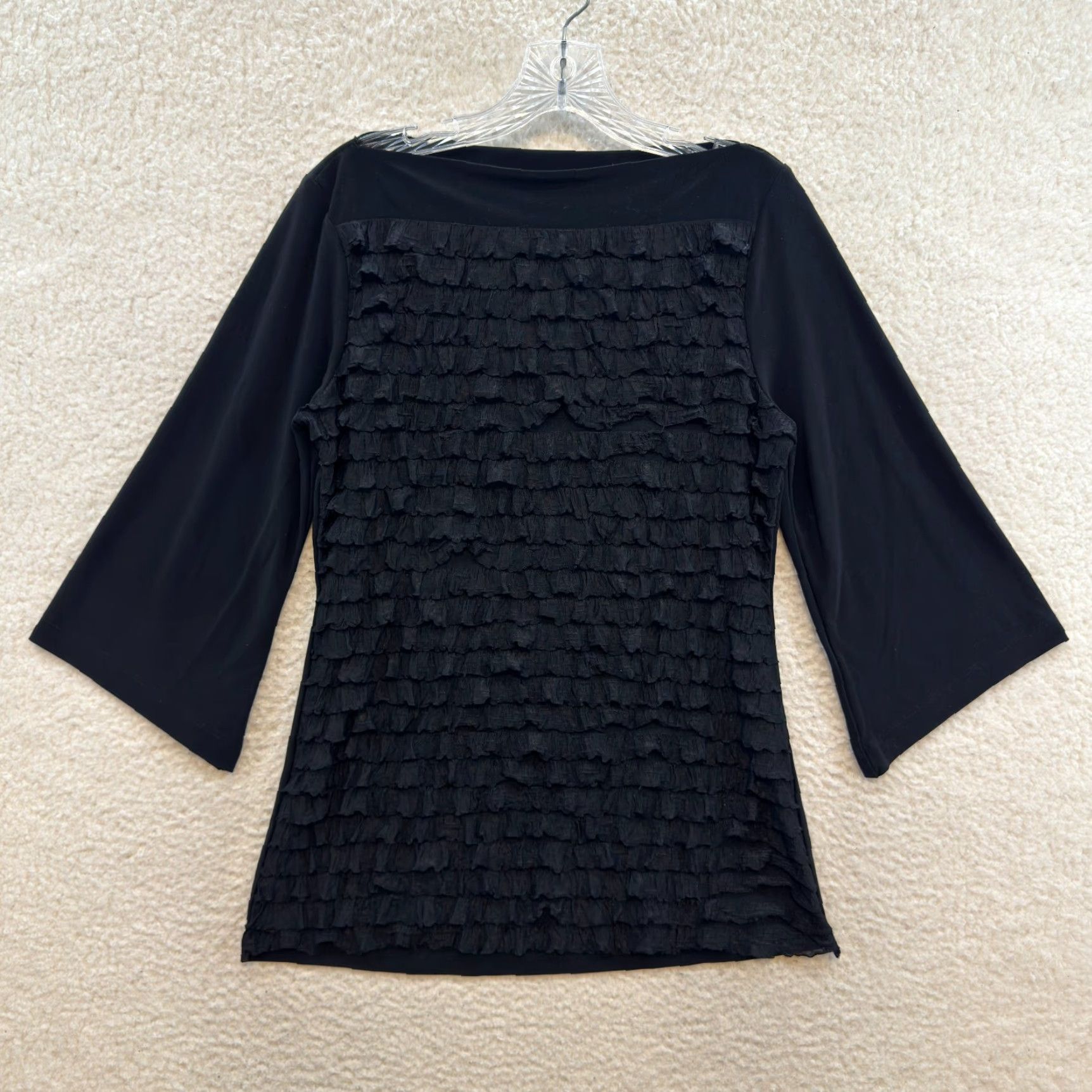 Vintage Y2K Vintage Cocomo Top Medium Black Flare Sleeve Boat Neck Slinky Stretch Corpcore Shirt M Womens Size M / US 6-8 / IT 42-44 - 2 Thumbnail