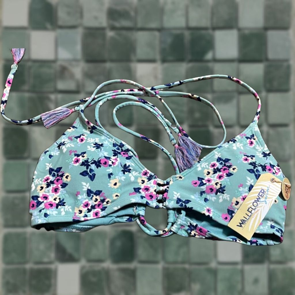 Vintage VINTAGE Wallflower Bikini Top Womens Large L Blue Floral Spaghetti Strap Size L / US 10 / IT 46 - 1 Thumbnail