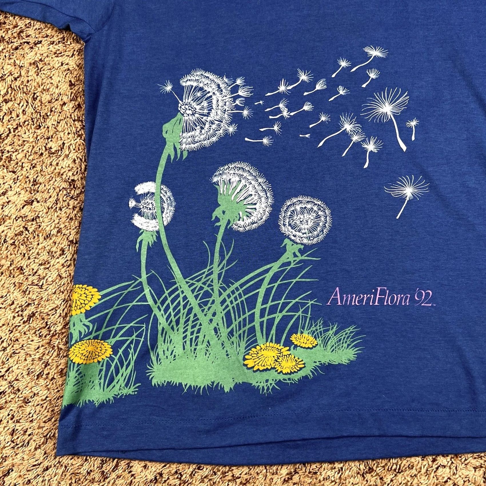 Vintage VINTAGE AmeriFlora Dandelion Graphic Single Stitch Shirt XL Blue Unisex Adults 90s Floral Graphic Shirt Mens Womens Size US XL / EU 56 / 4 - 4 Thumbnail