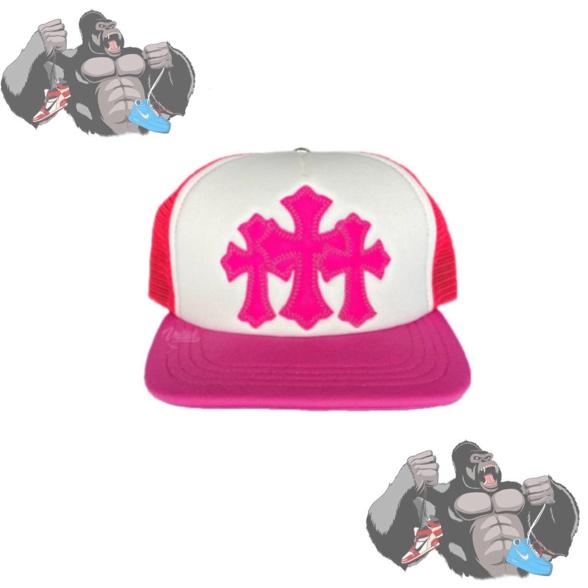 Chrome Hearts Chrome Hearts Cemetery Triple Cross Trucker Hat Pink Size ONE SIZE - 1 Thumbnail