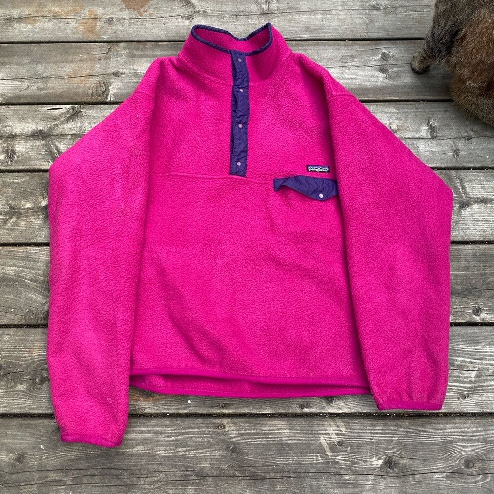 Patagonia × Vintage Vintage 90s Patagonia Snap Fleece Sweater Large Pink Size US L / EU 52-54 / 3 - 1 Thumbnail