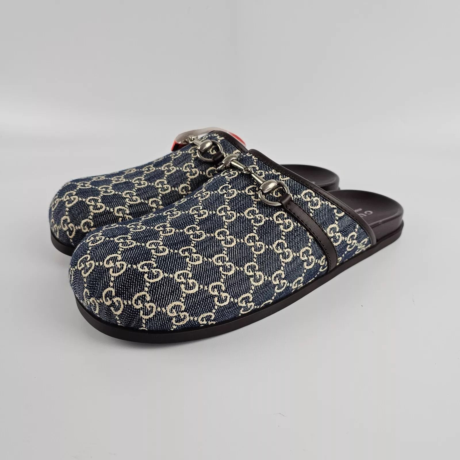 GUCCI Men's Blue/Beige GG Denim Rhein Mules $890 New