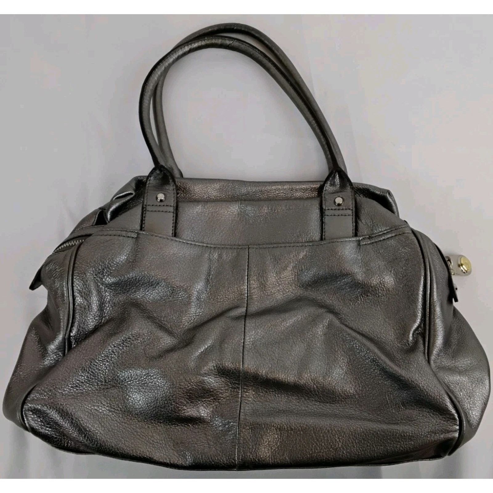 Other B Makowsky Silver Leather Handbag Top Handles Slouch Purse Size ONE SIZE - 4 Thumbnail