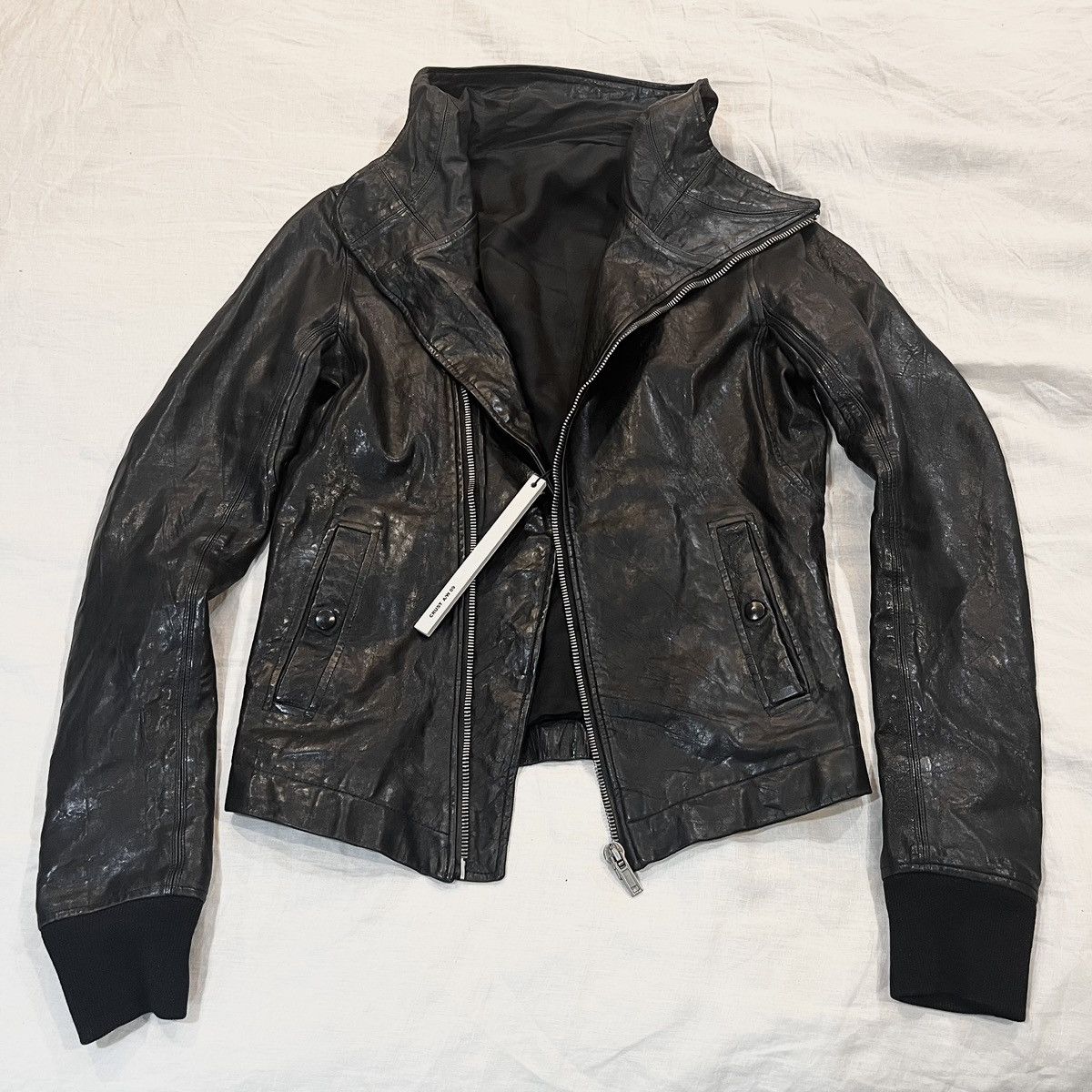 image of Rick Owens Fw09 “Crust” Lp Hammered Lamb Scuba Bullet Leather Jacket in Black, Men's (Size XS)
