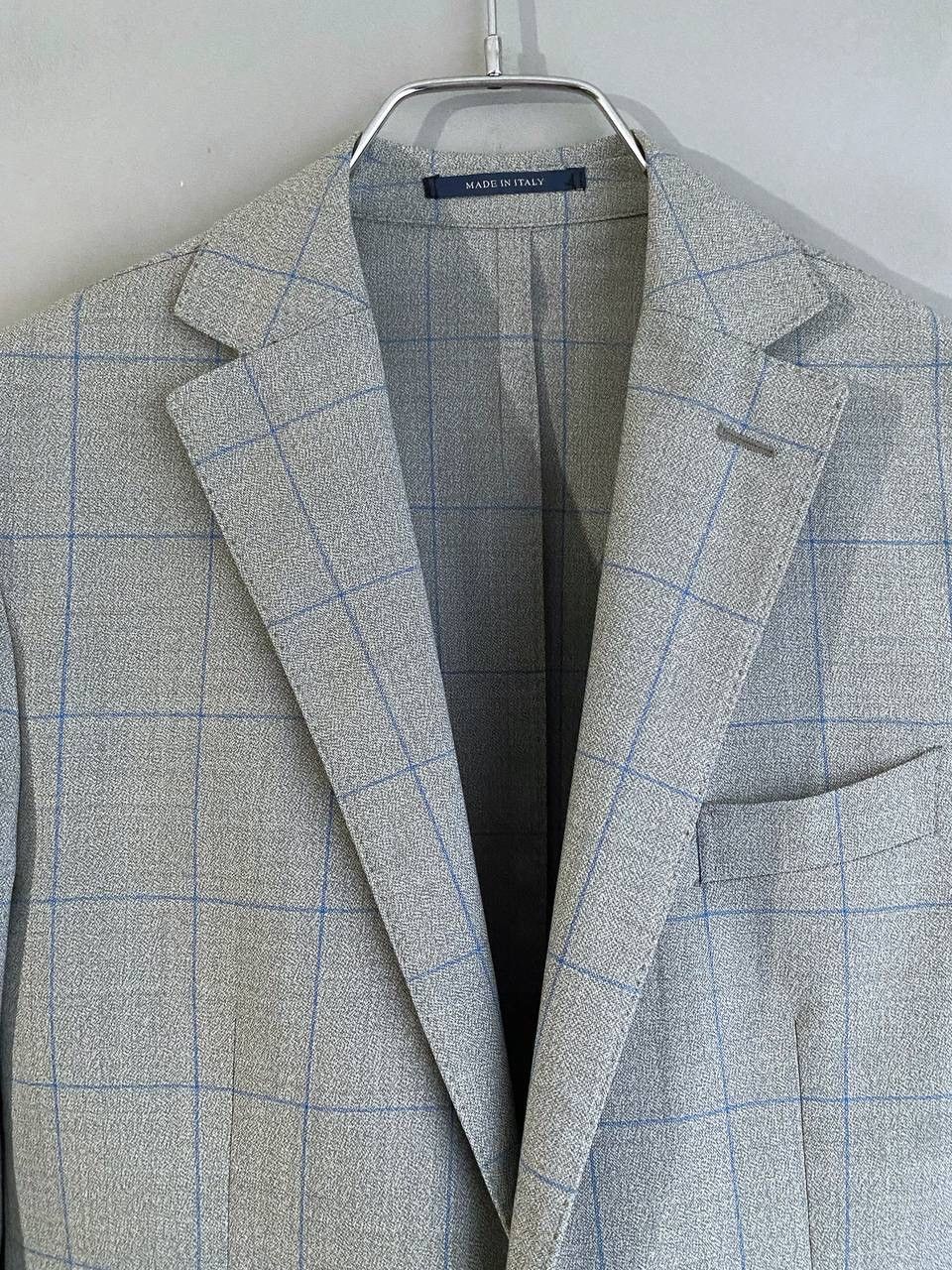 Boggi Boggi Milano 120's Wool Gray/Blue Сhecked Men's Blazer, 46R Size 46R - 10 Thumbnail