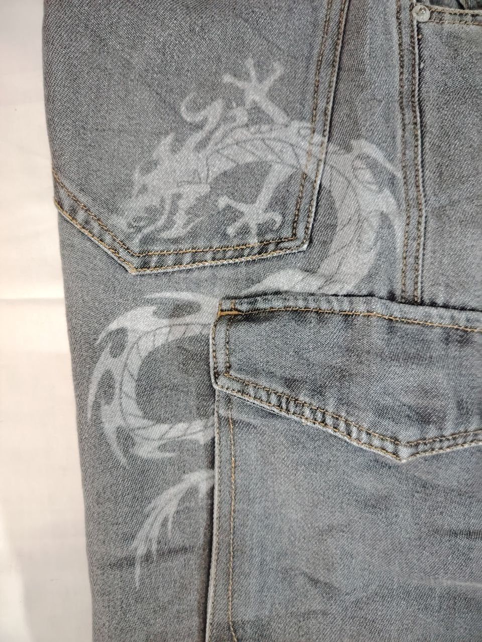 Japanese Brand ARCHIVAL Y2K PJ'S SURF "Dragon" Baggy Cargo Denim Size US 30 / EU 46 - 6 Thumbnail