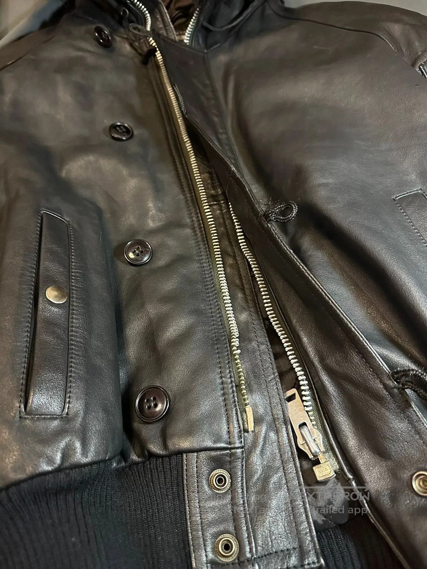 vintage black bomber leather jacket with hood.