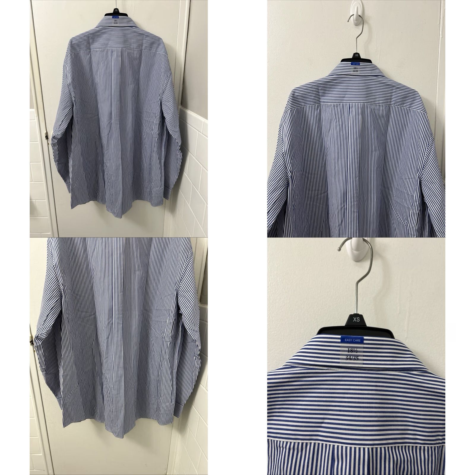 Croft & Barrow Croft & Barrow Shirt Mens 18.5 Blue White Striped Oxford Classic Fit L/S Button-Down Collar Barrel Cuff Size US XXL / EU 58 / 5 - 8 Thumbnail
