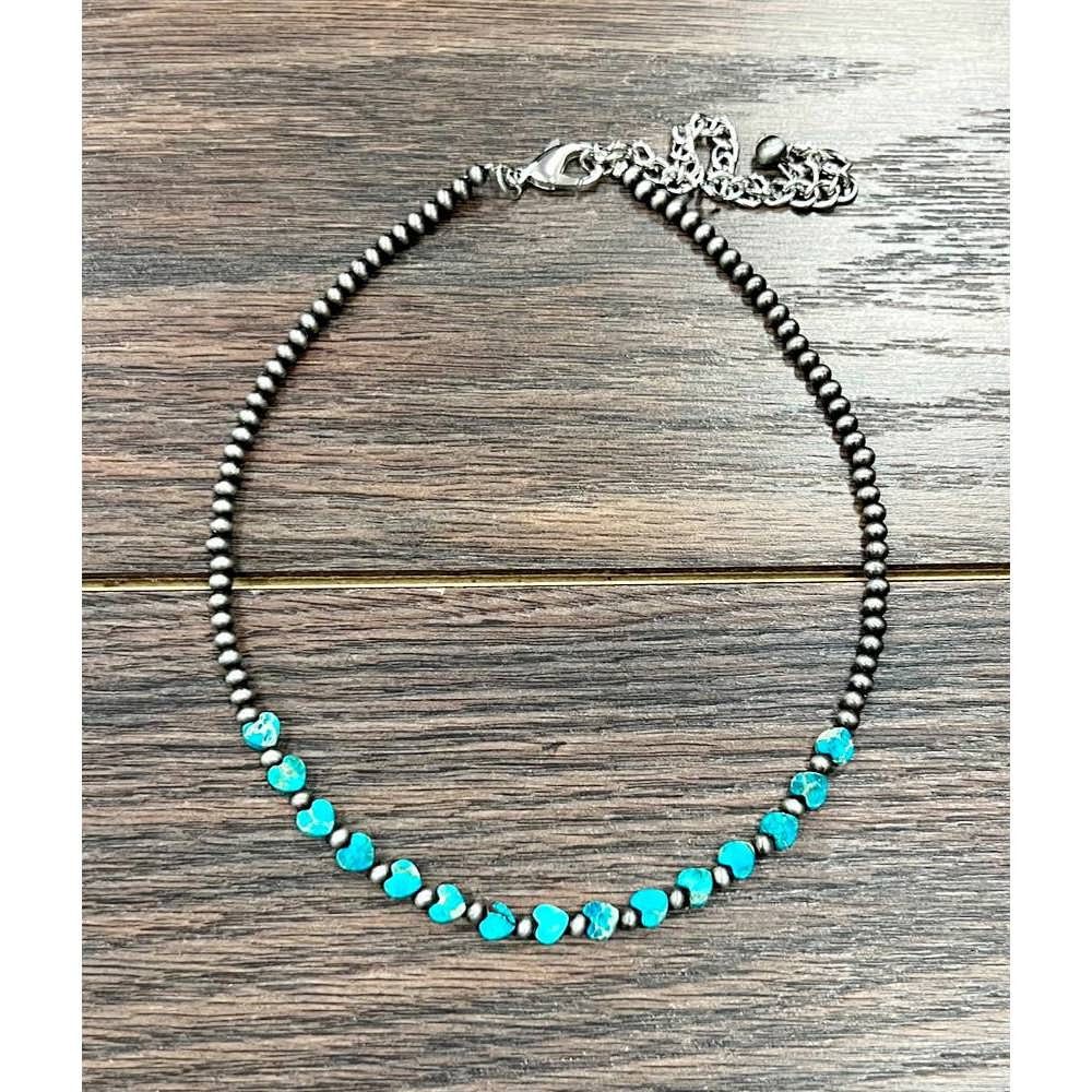 Other Handmade Navajo Heart Gemstone Necklace, Turquoise Beads, Ad Size ONE SIZE - 1 Thumbnail