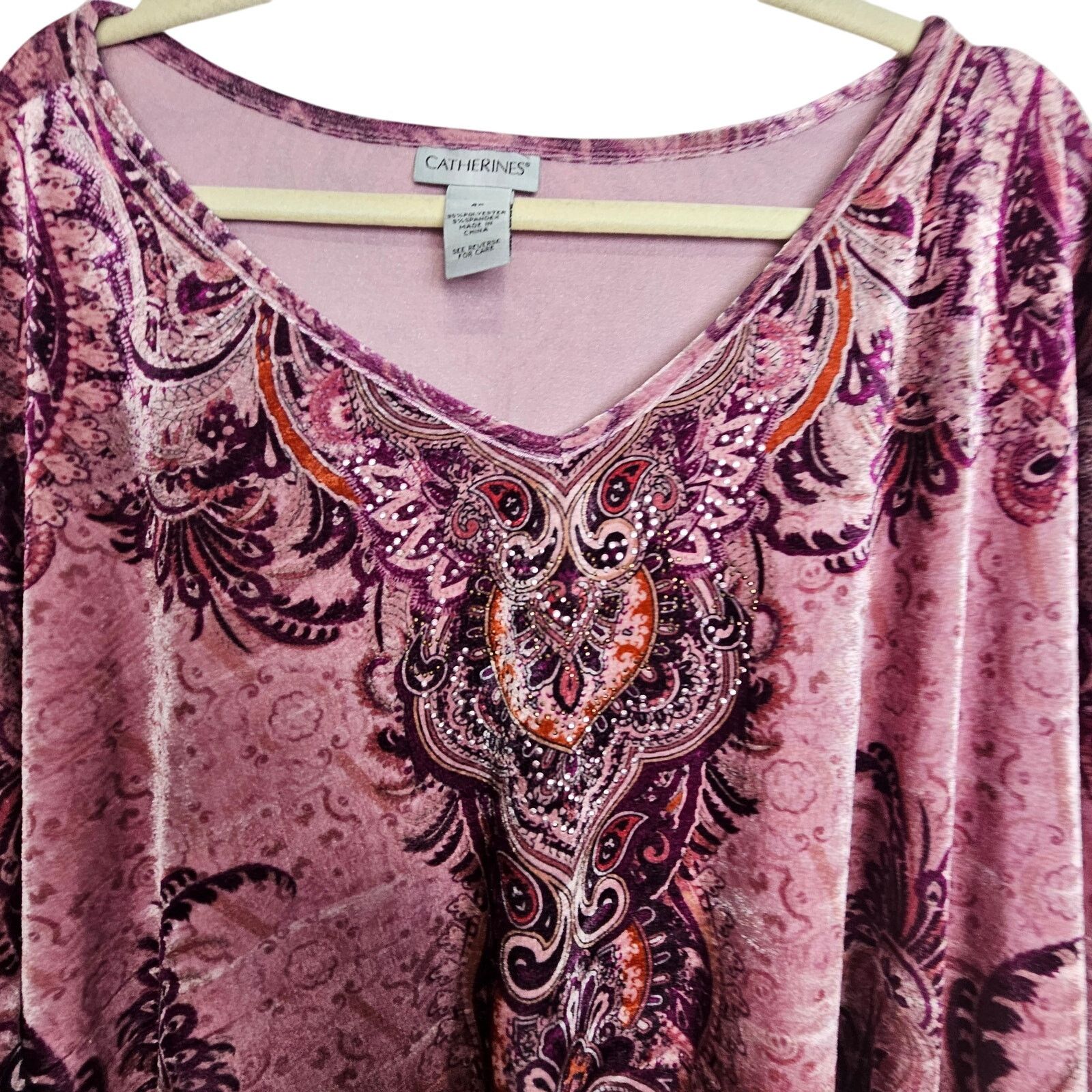 AVA CATHERSIDE Catherines Blouse Velvet Vneck Shirt Pink Purple Women 4X Size 4XL / US 24-26 - 2 Thumbnail